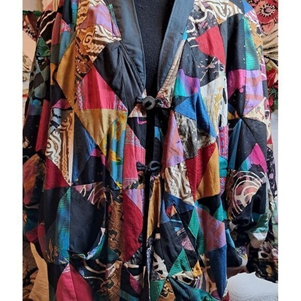 Vintage Abstract Patchwork Kimono Jacket Multicol… - image 4